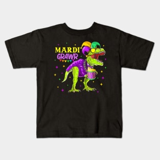 Mardi Grawr T-Rex Dino Toddler Kids Mardi Gras Kids T-Shirt